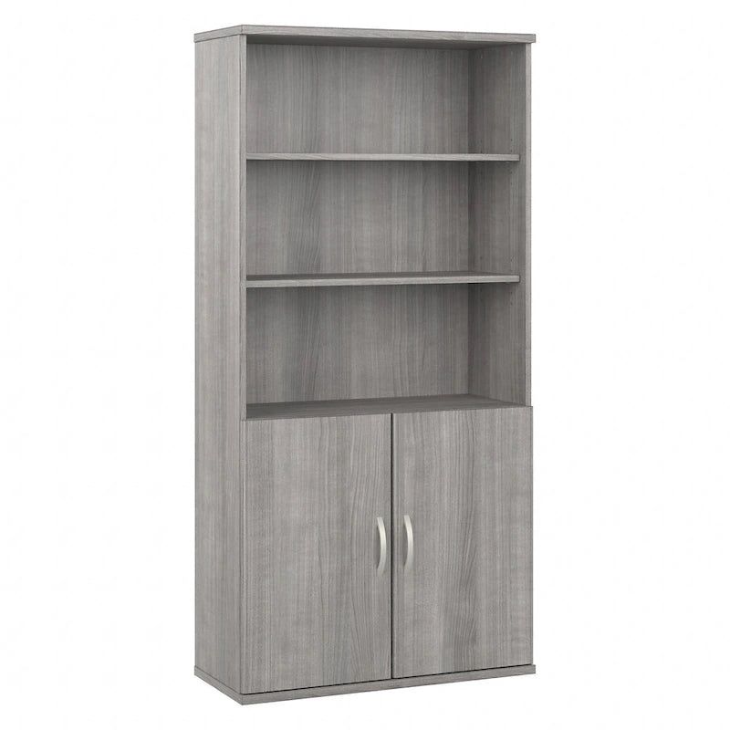 Tall 5-Shelf Bookcase with Cabinet Doors – Adjustable Shelves, Wall Anchor