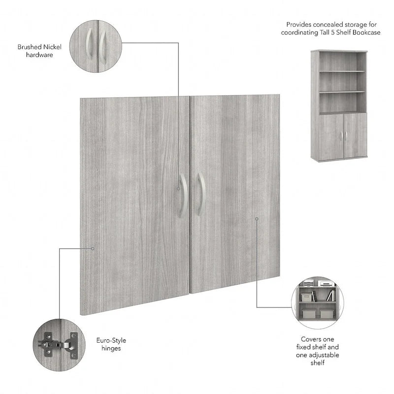 Tall 5-Shelf Bookcase with Cabinet Doors – Adjustable Shelves, Wall Anchor