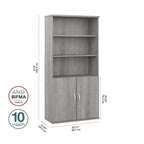 Tall 5-Shelf Bookcase with Cabinet Doors – Adjustable Shelves, Wall Anchor
