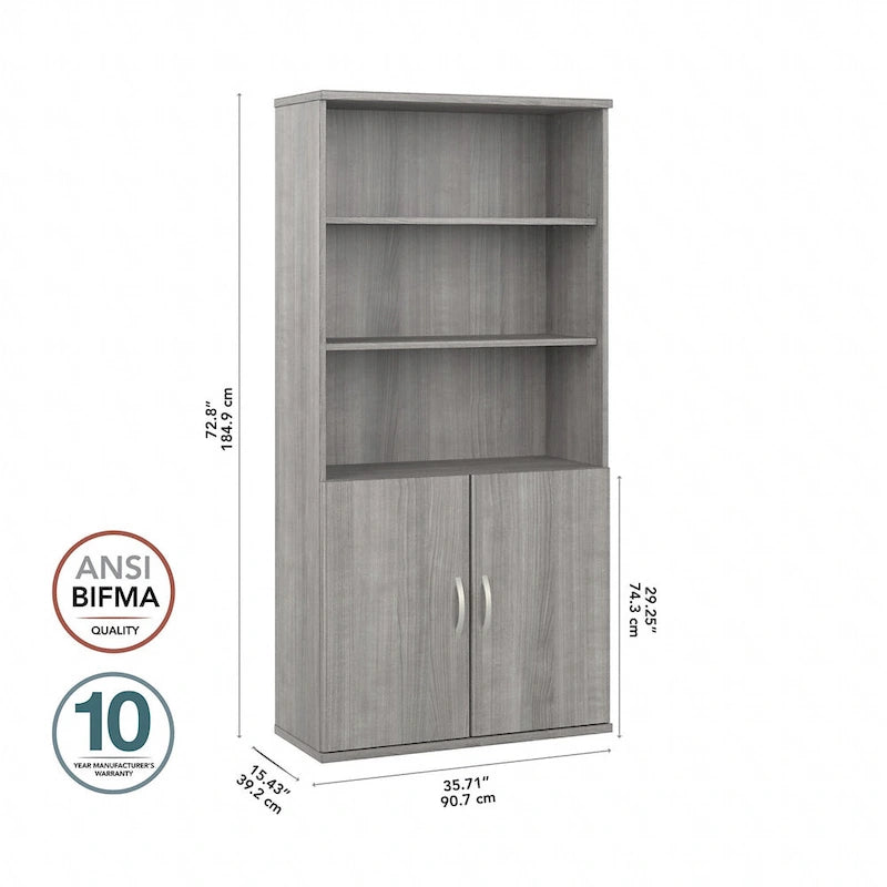 Tall 5-Shelf Bookcase with Cabinet Doors – Adjustable Shelves, Wall Anchor