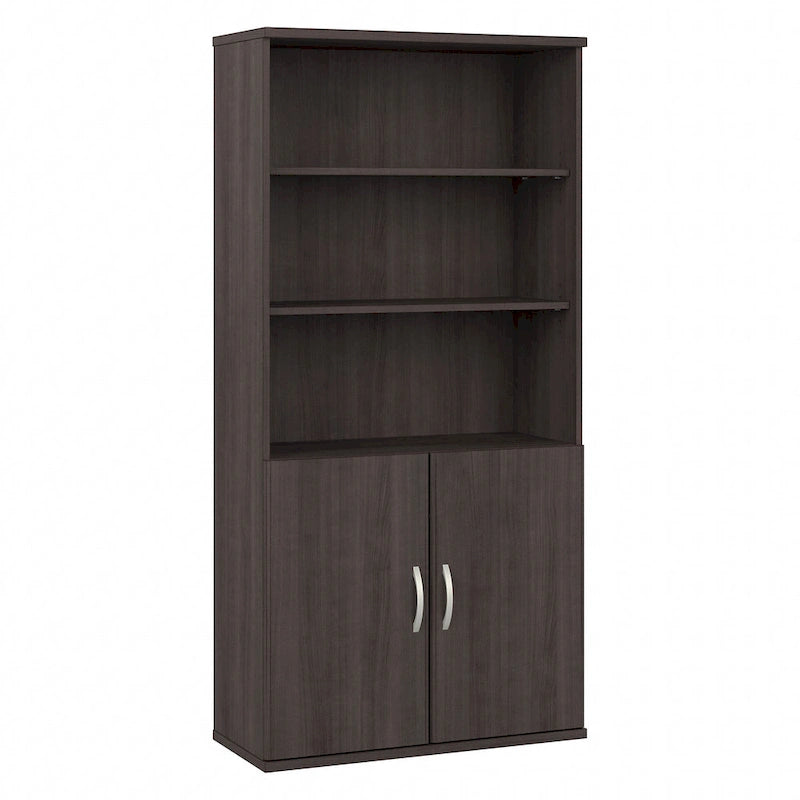Tall 5-Shelf Bookcase with Cabinet Doors – Adjustable Shelves, Wall Anchor