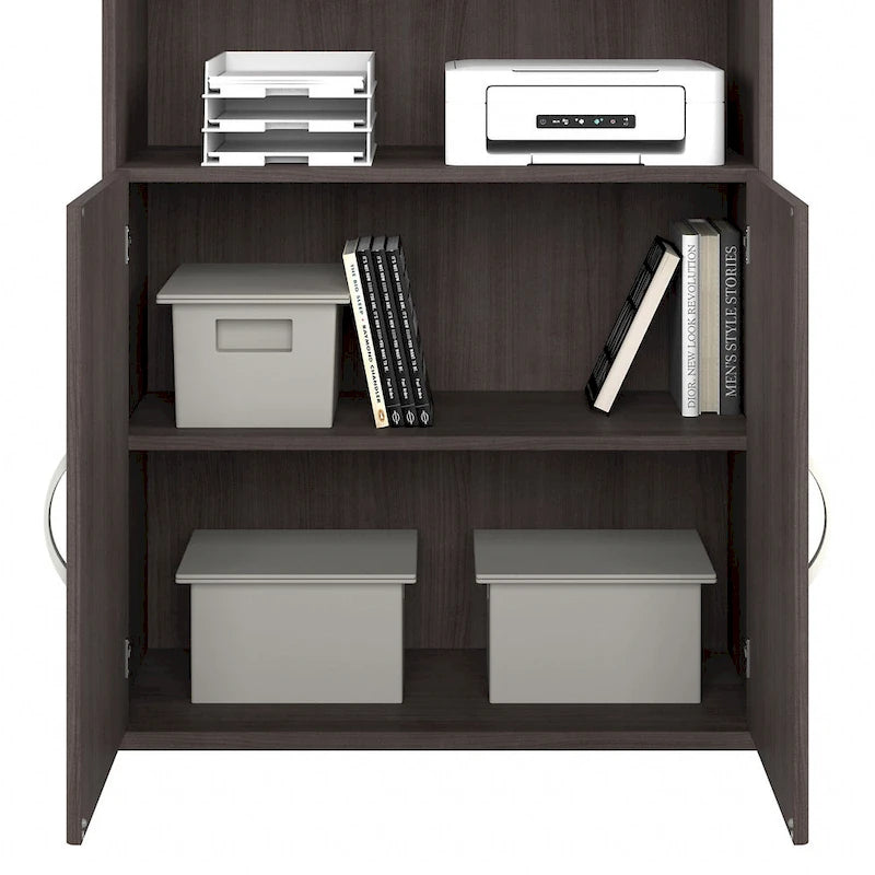 Tall 5-Shelf Bookcase with Cabinet Doors – Adjustable Shelves, Wall Anchor