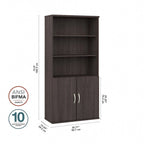 Tall 5-Shelf Bookcase with Cabinet Doors – Adjustable Shelves, Wall Anchor