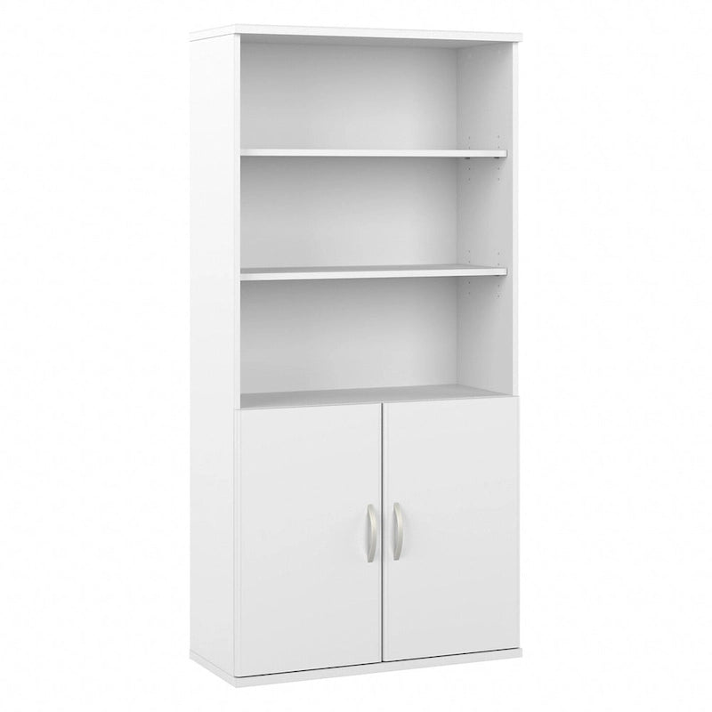 Tall 5-Shelf Bookcase with Cabinet Doors – Adjustable Shelves, Wall Anchor