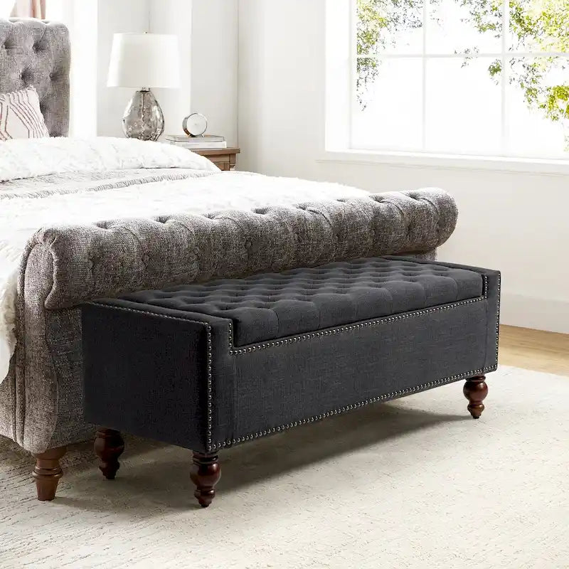Classic Button-Tufted Flip-Top Storage Bench with Copper Nailhead Trims