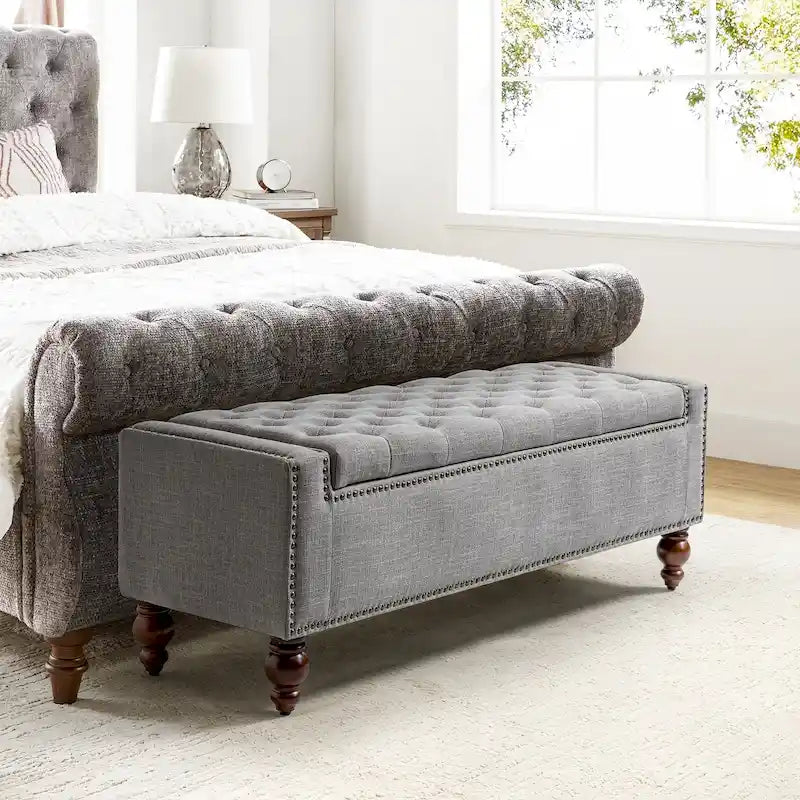 Classic Button-Tufted Flip-Top Storage Bench with Copper Nailhead Trims