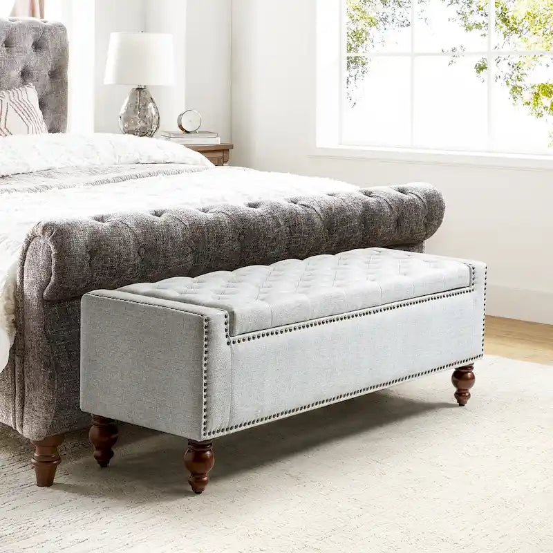 Classic Button-Tufted Flip-Top Storage Bench with Copper Nailhead Trims