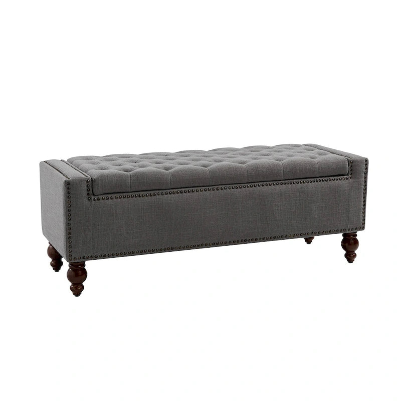 Classic Button-Tufted Flip-Top Storage Bench with Copper Nailhead Trims