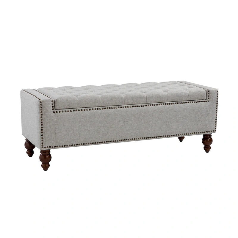 Classic Button-Tufted Flip-Top Storage Bench with Copper Nailhead Trims