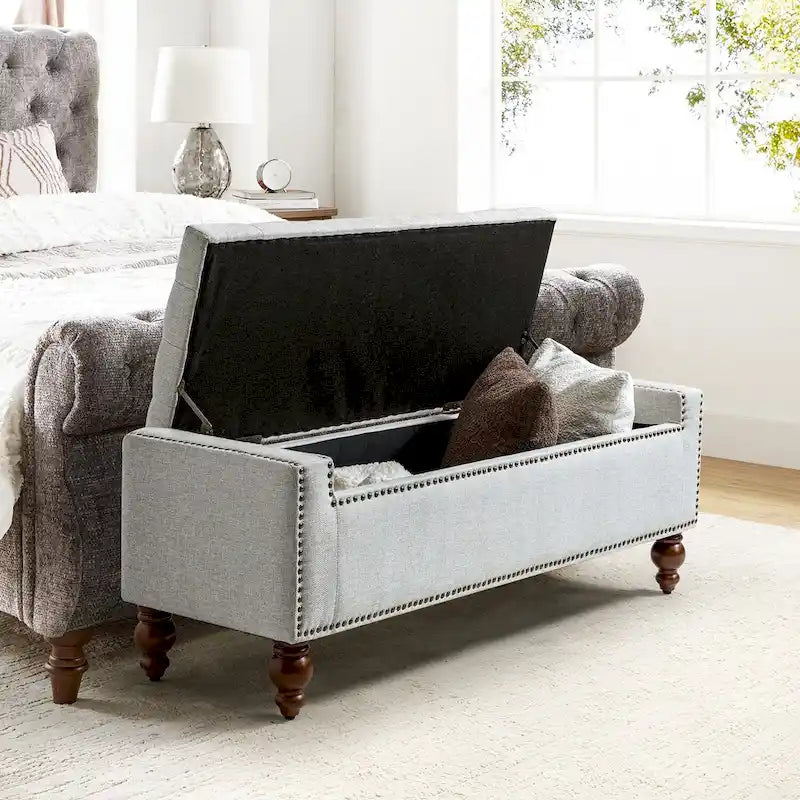 Classic Button-Tufted Flip-Top Storage Bench with Copper Nailhead Trims