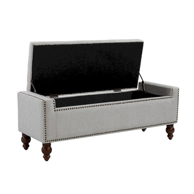 Classic Button-Tufted Flip-Top Storage Bench with Copper Nailhead Trims