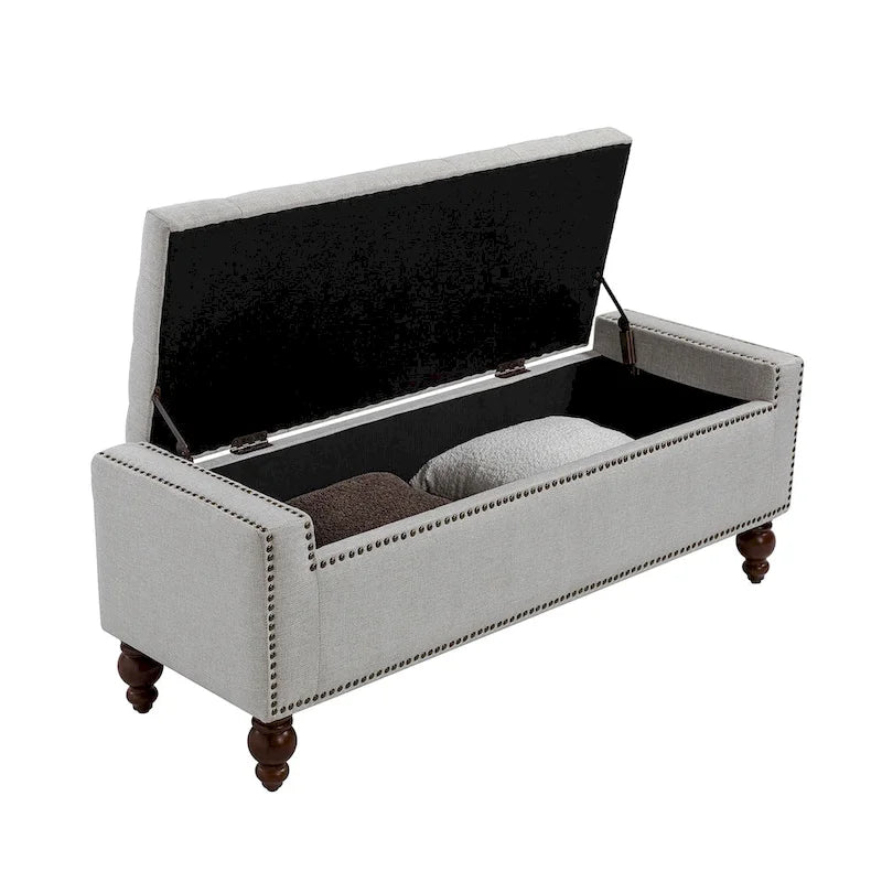 Classic Button-Tufted Flip-Top Storage Bench with Copper Nailhead Trims