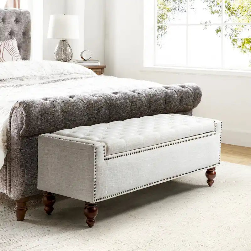 Classic Button-Tufted Flip-Top Storage Bench with Copper Nailhead Trims