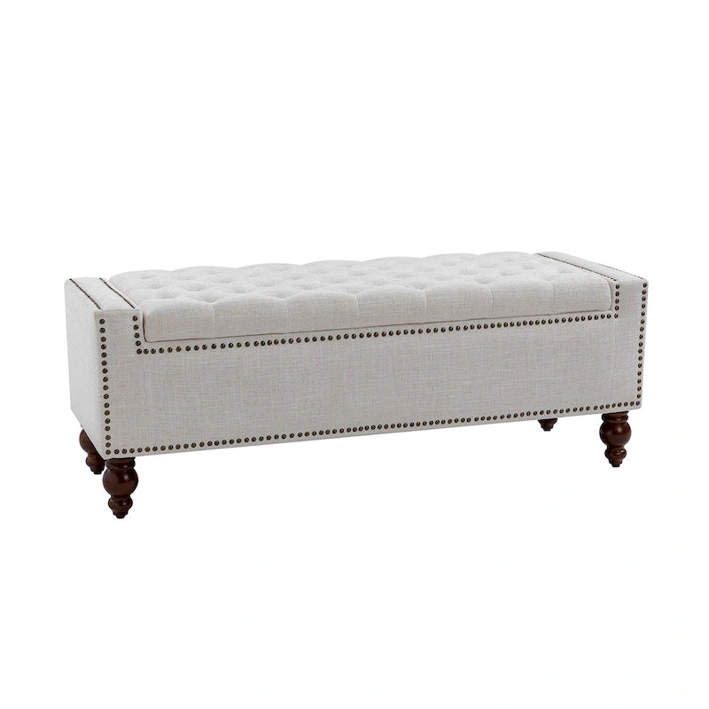 Classic Button-Tufted Flip-Top Storage Bench with Copper Nailhead Trims