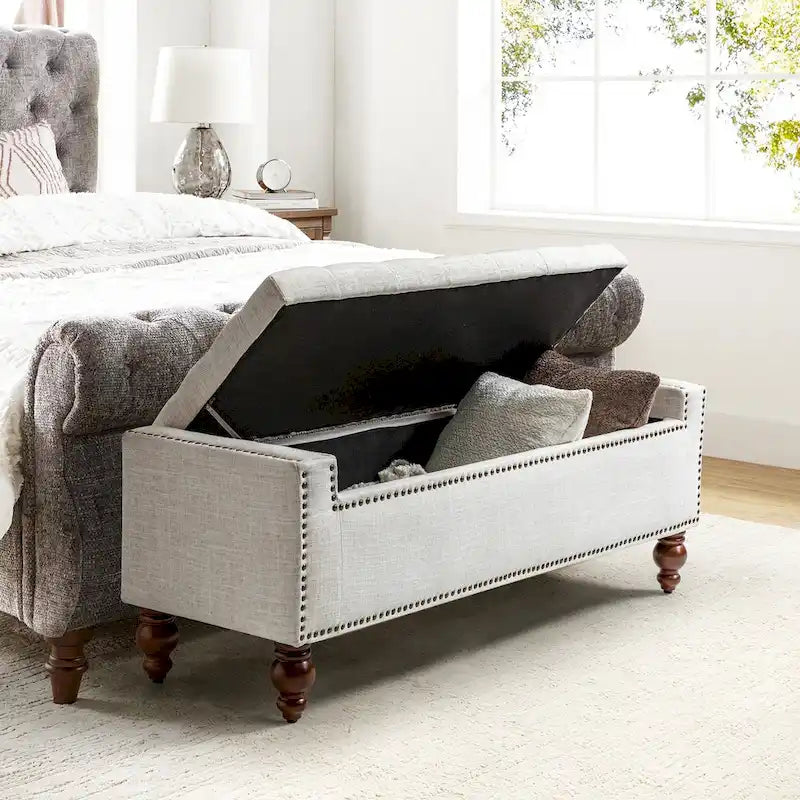 Classic Button-Tufted Flip-Top Storage Bench with Copper Nailhead Trims