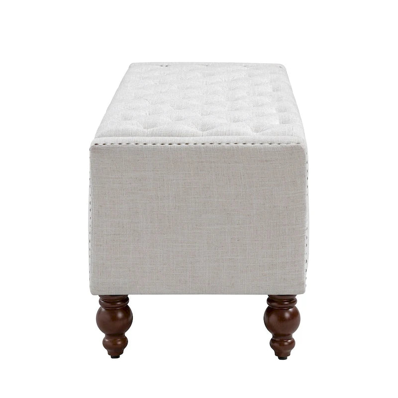 Classic Button-Tufted Flip-Top Storage Bench with Copper Nailhead Trims