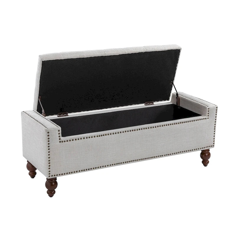 Classic Button-Tufted Flip-Top Storage Bench with Copper Nailhead Trims