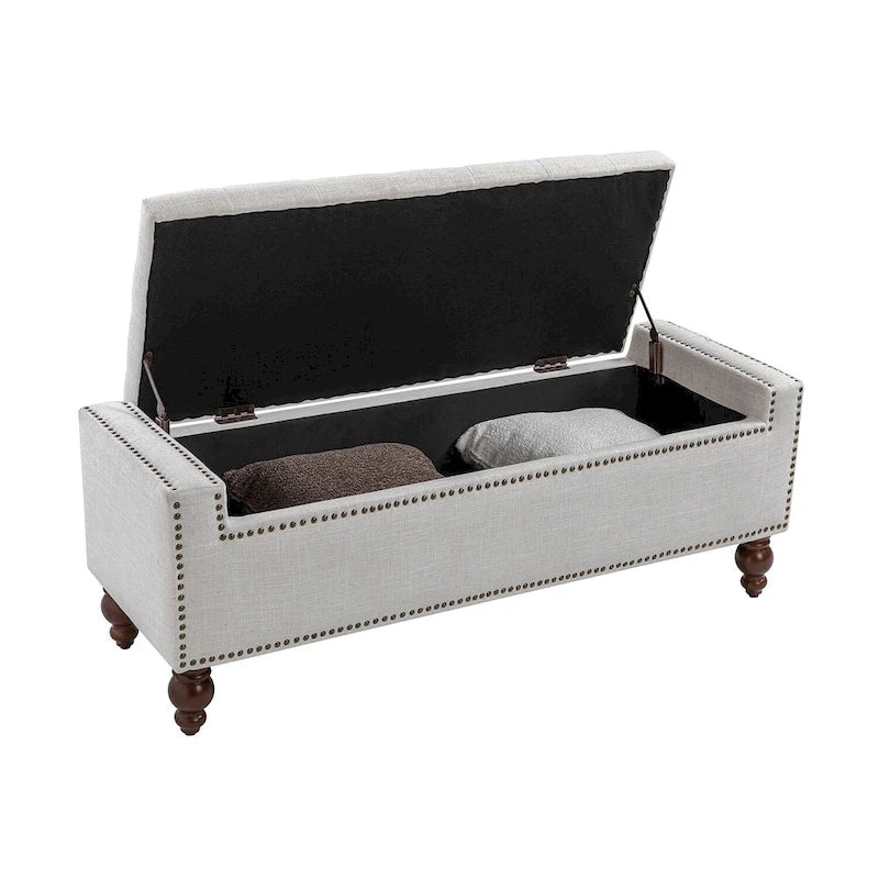 Classic Button-Tufted Flip-Top Storage Bench with Copper Nailhead Trims