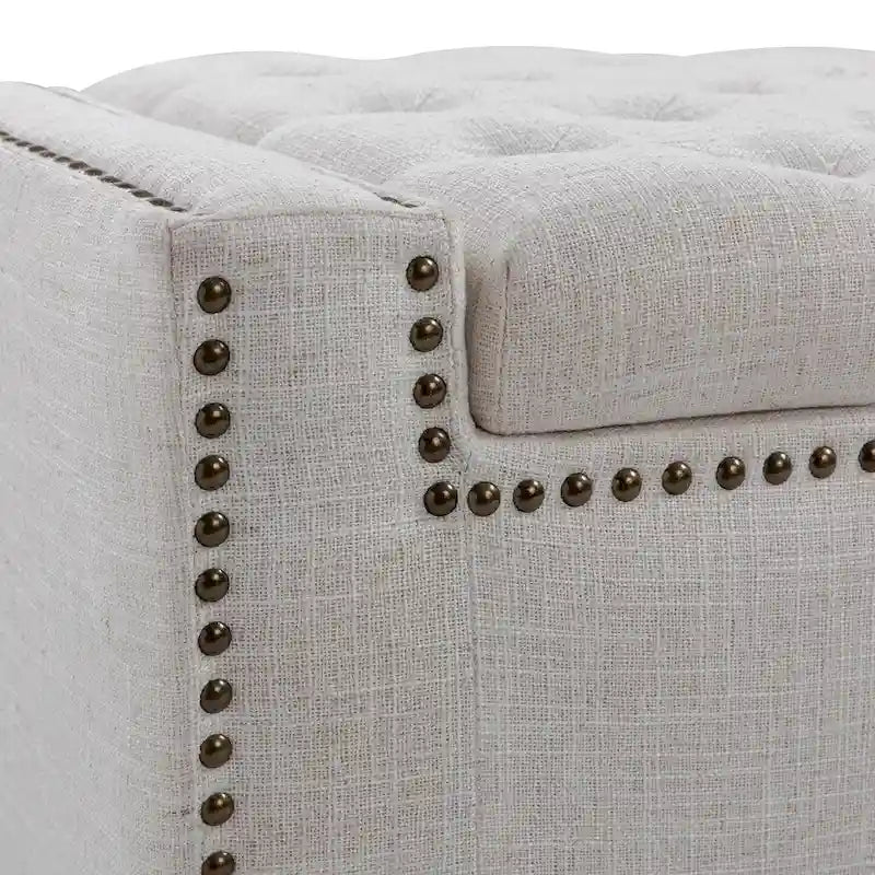 Classic Button-Tufted Flip-Top Storage Bench with Copper Nailhead Trims