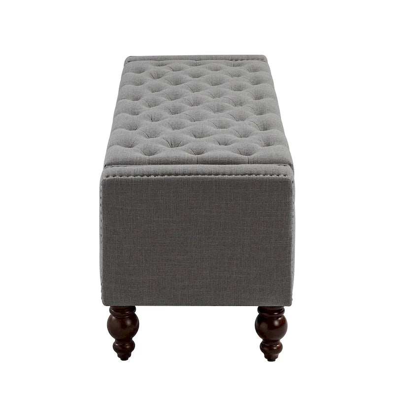 Classic Button-Tufted Flip-Top Storage Bench with Copper Nailhead Trims