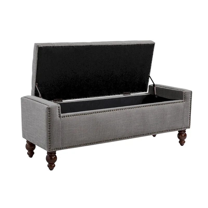 Classic Button-Tufted Flip-Top Storage Bench with Copper Nailhead Trims