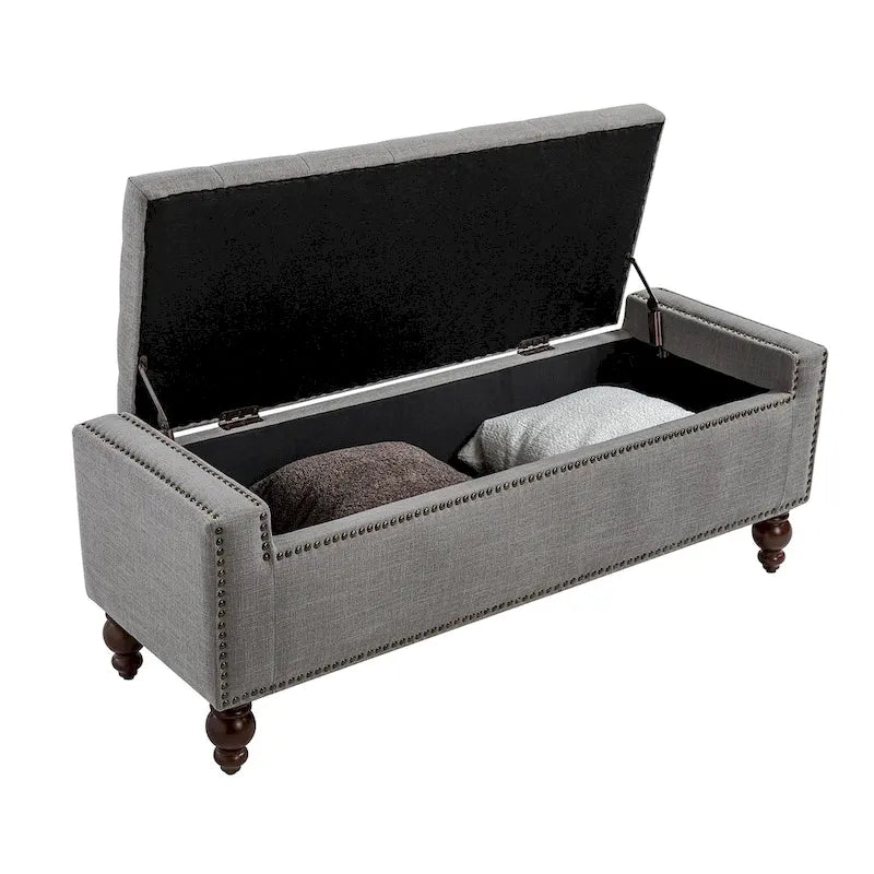 Classic Button-Tufted Flip-Top Storage Bench with Copper Nailhead Trims