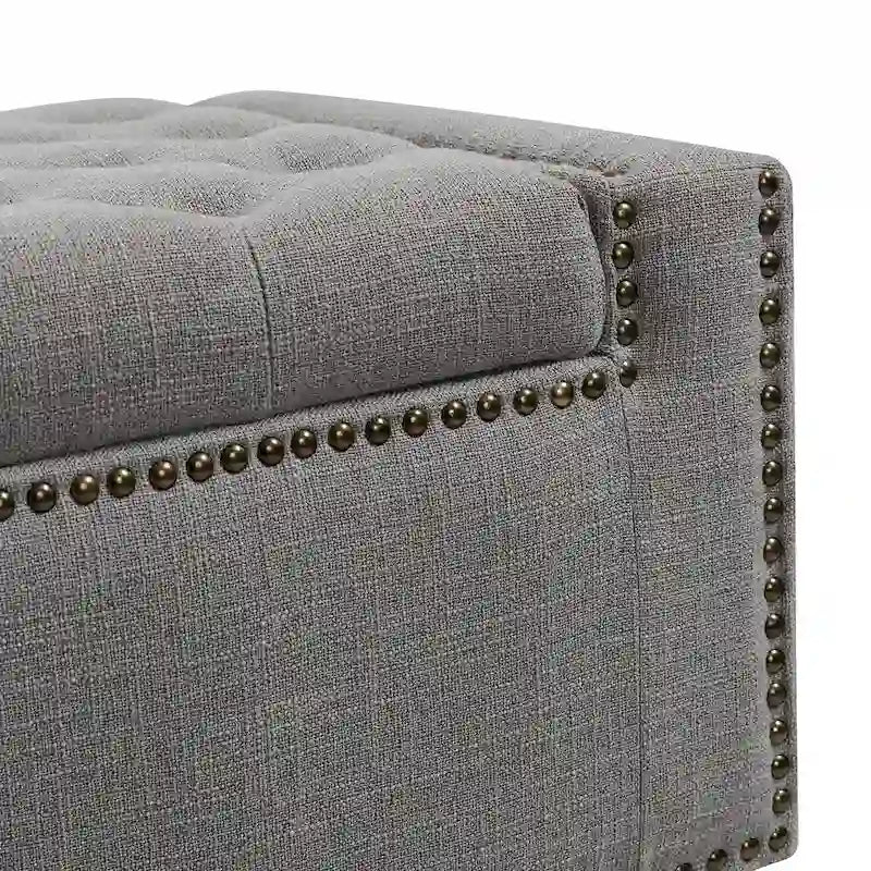 Classic Button-Tufted Flip-Top Storage Bench with Copper Nailhead Trims