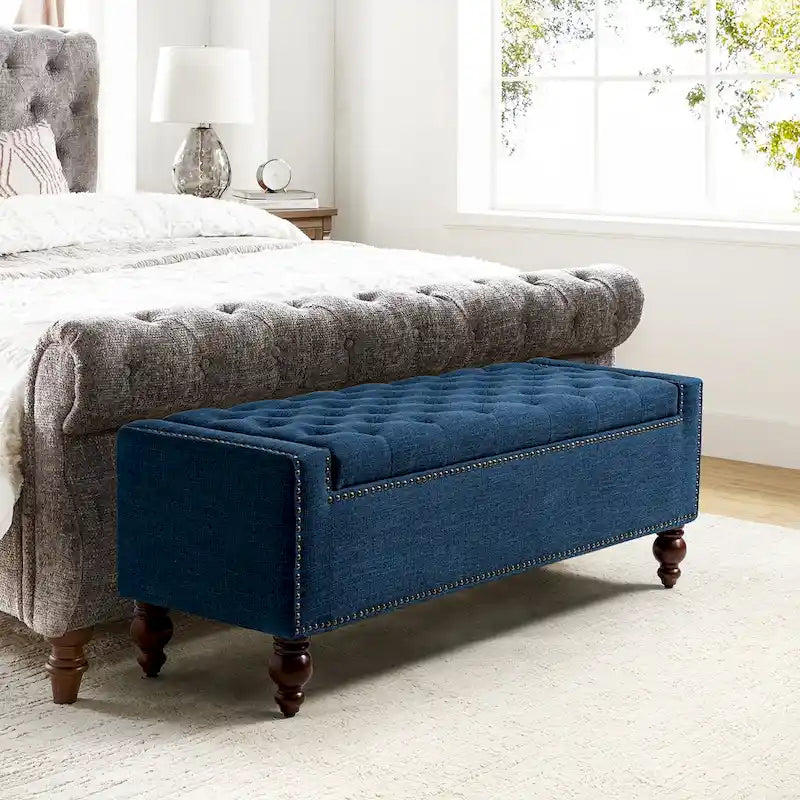 Classic Button-Tufted Flip-Top Storage Bench with Copper Nailhead Trims
