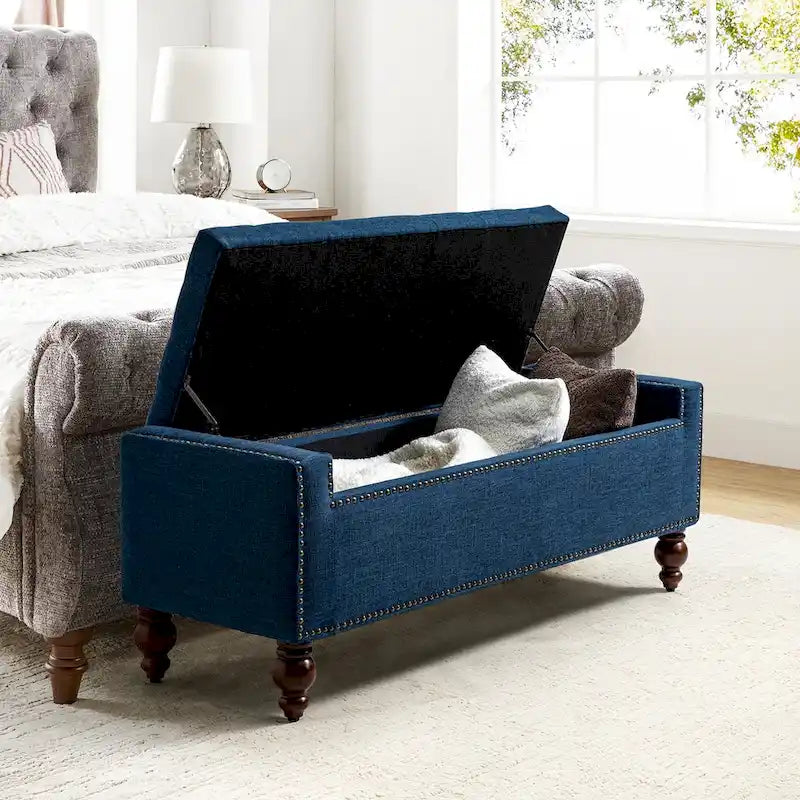 Classic Button-Tufted Flip-Top Storage Bench with Copper Nailhead Trims