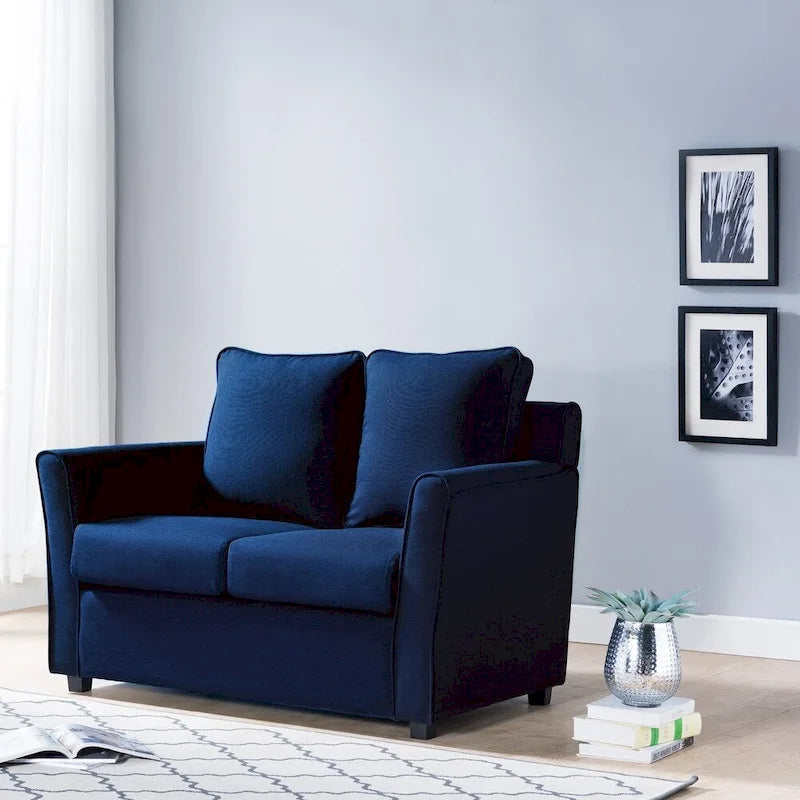 Contemporary Upholstered Flared-Arm Loveseat – Pocket Coil, Solid Wood Frame
