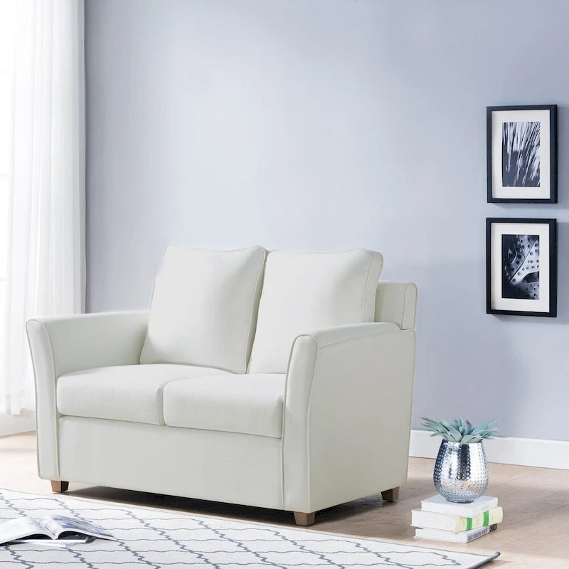 Contemporary Upholstered Flared-Arm Loveseat – Pocket Coil, Solid Wood Frame
