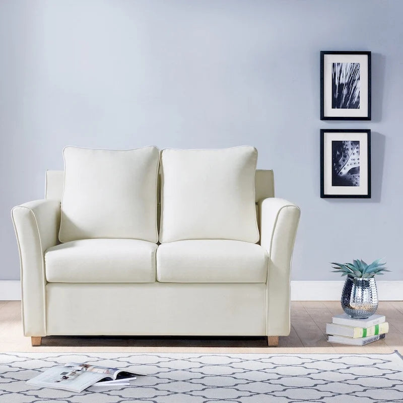 Contemporary Upholstered Flared-Arm Loveseat – Pocket Coil, Solid Wood Frame