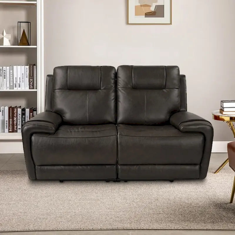 Top Grain Leather Power Reclining Loveseat – USB Charging, Adjustable Headrest & Lumbar