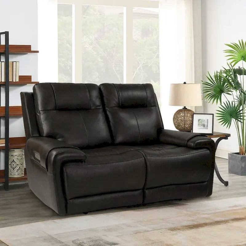 Top Grain Leather Power Reclining Loveseat – USB Charging, Adjustable Headrest & Lumbar