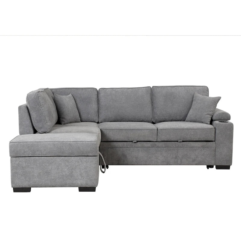 87.4 2 in 1 Pull Out Sleeper Sofa Bed L Shape Couch with Storage Ottoman