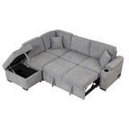 87.4 2 in 1 Pull Out Sleeper Sofa Bed L Shape Couch with Storage Ottoman