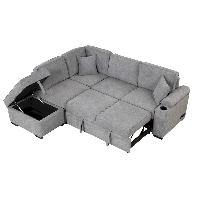 87.4 2 in 1 Pull Out Sleeper Sofa Bed L Shape Couch with Storage Ottoman