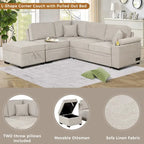 87.4 2 in 1 Pull Out Sleeper Sofa Bed L Shape Couch with Storage Ottoman