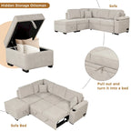 87.4 2 in 1 Pull Out Sleeper Sofa Bed L Shape Couch with Storage Ottoman