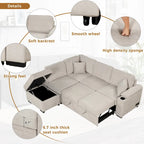 87.4 2 in 1 Pull Out Sleeper Sofa Bed L Shape Couch with Storage Ottoman