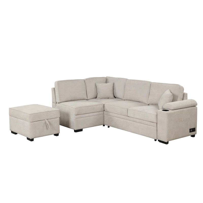 87.4 2 in 1 Pull Out Sleeper Sofa Bed L Shape Couch with Storage Ottoman