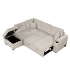 87.4 2 in 1 Pull Out Sleeper Sofa Bed L Shape Couch with Storage Ottoman