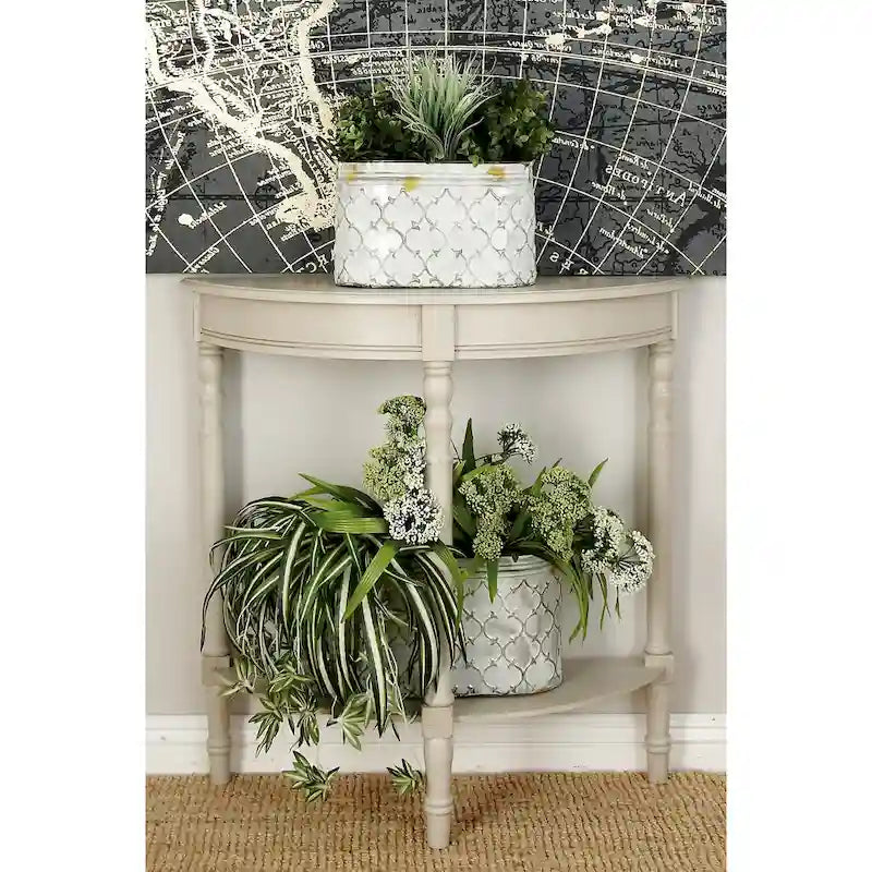 Half Moon Entryway Console Accent Table – Turned Legs, Light Grey Finish