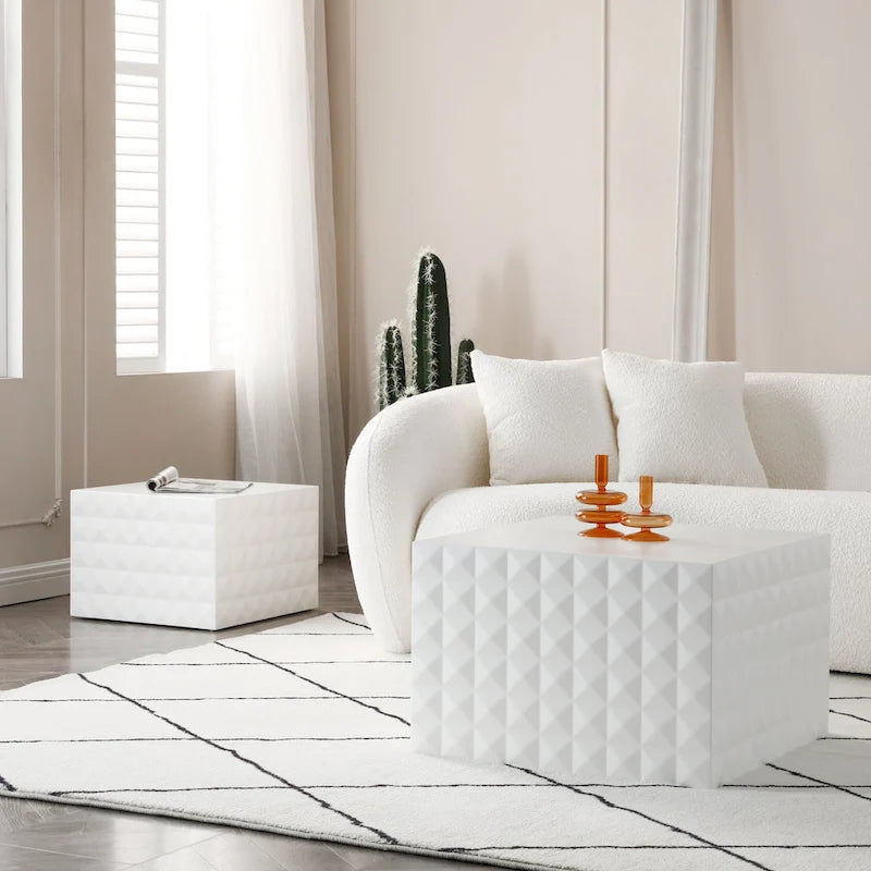 Modern Glam Square Nesting Coffee End Side Table for Living Room(Set of 2)
