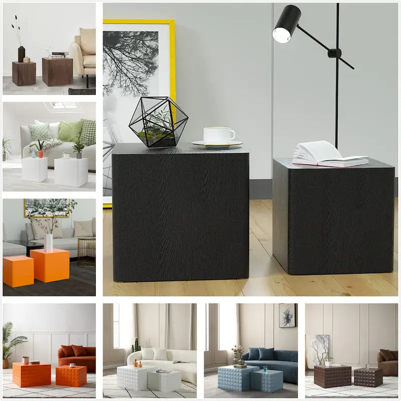 Modern Glam Square Nesting Coffee End Side Table for Living Room(Set of 2)