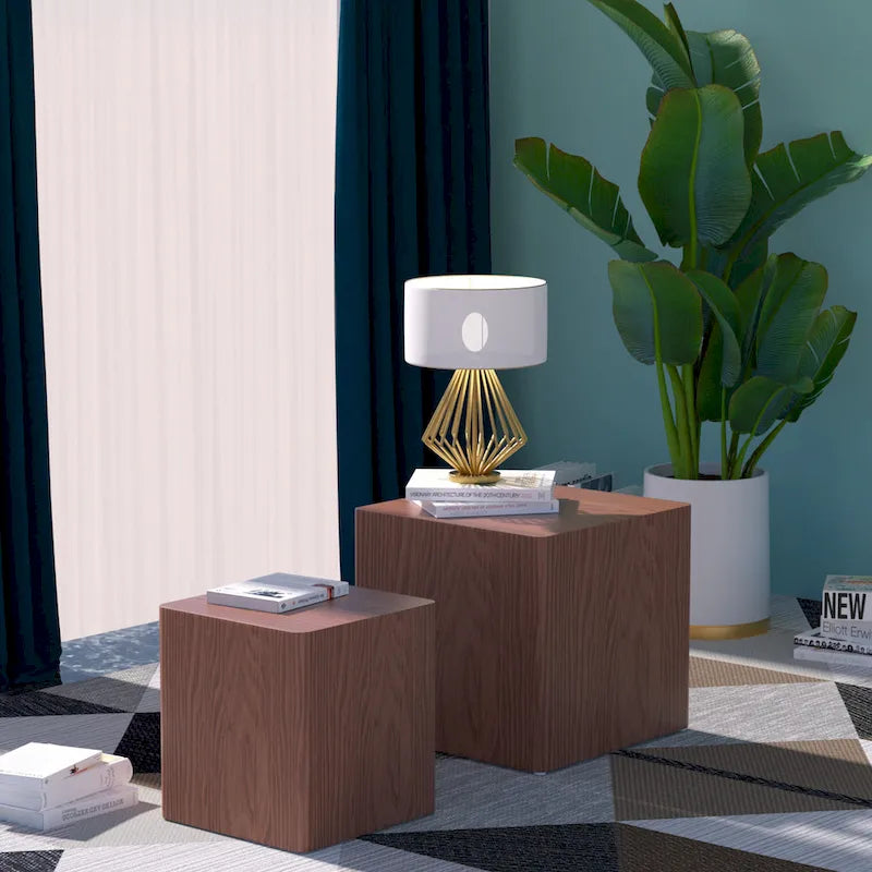 Modern Glam Square Nesting Coffee End Side Table for Living Room(Set of 2)