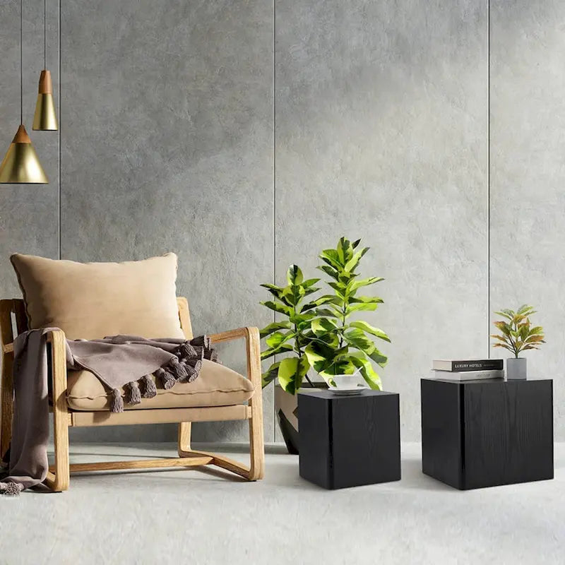 Modern Glam Square Nesting Coffee End Side Table for Living Room(Set of 2)