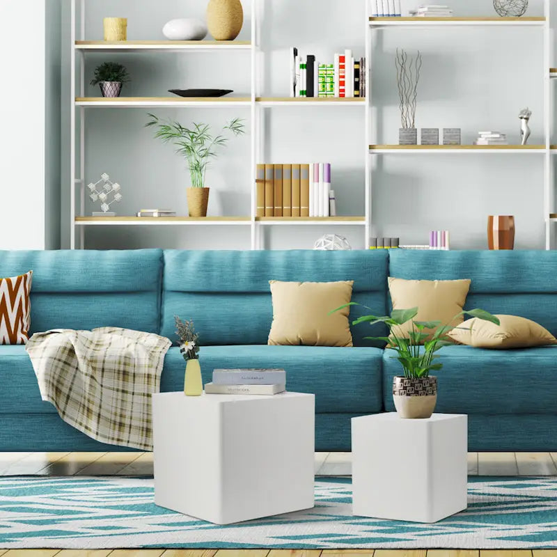 Modern Glam Square Nesting Coffee End Side Table for Living Room(Set of 2)