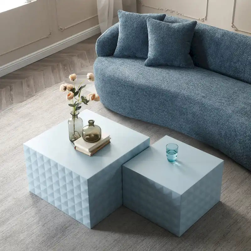 Modern Glam Square Nesting Coffee End Side Table for Living Room(Set of 2)