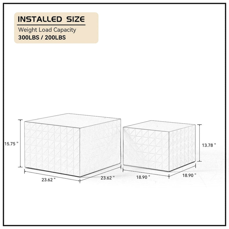 Modern Glam Square Nesting Coffee End Side Table for Living Room(Set of 2)